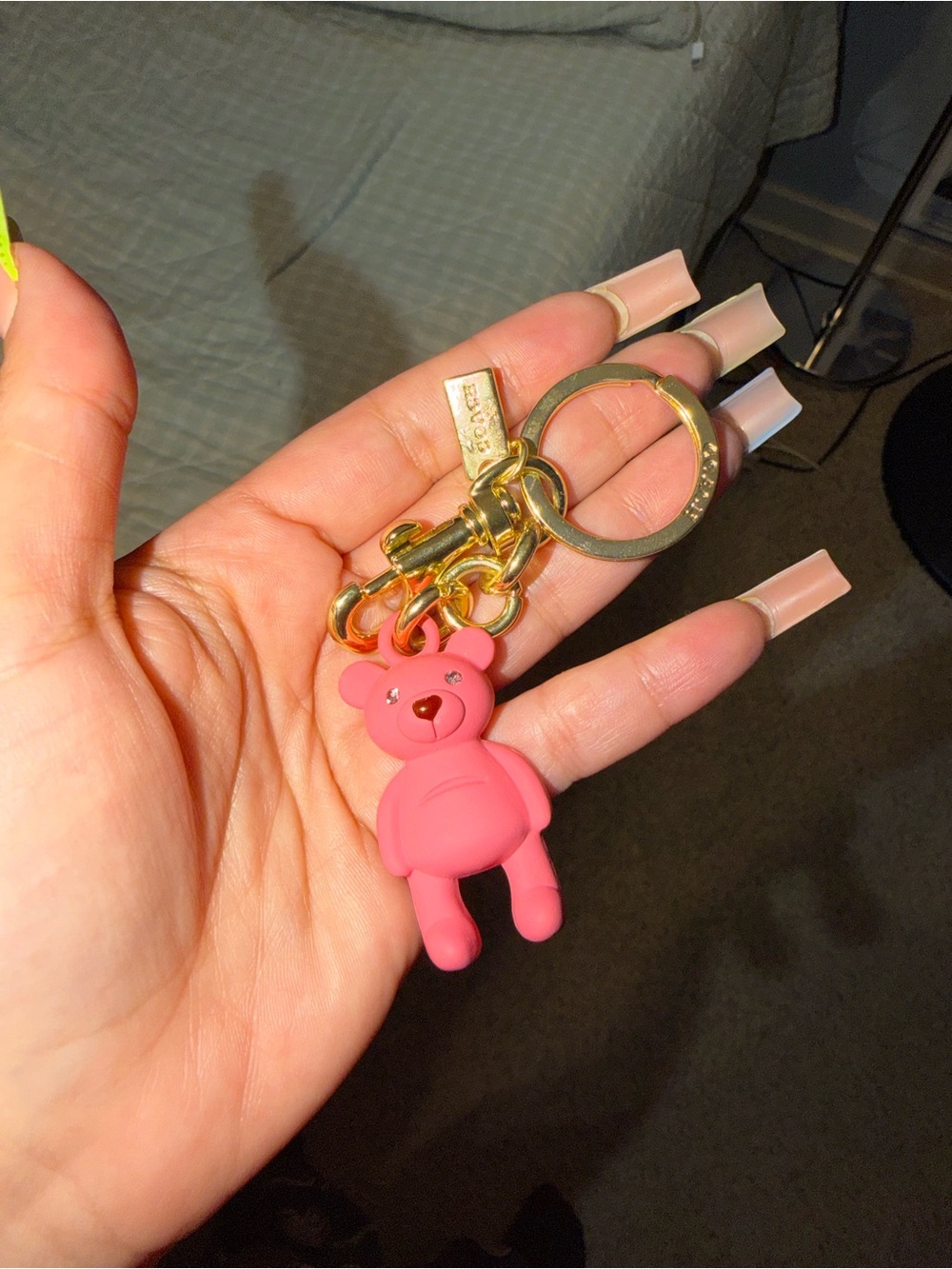 Coach Pink Bear Keychain with Gold Hardware
